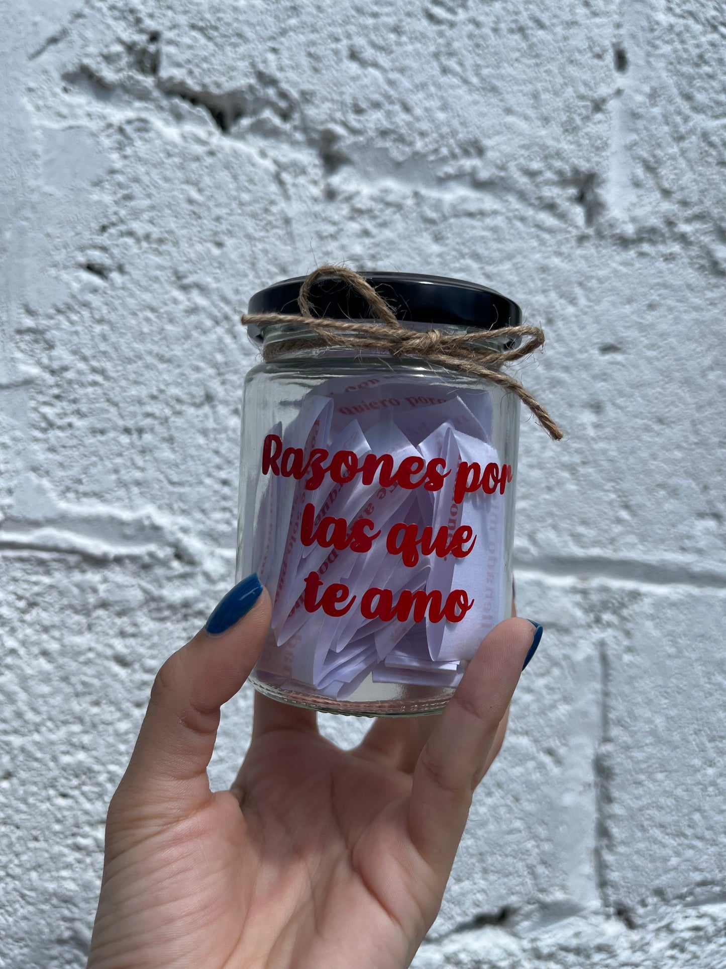 Frasco de "Razones por las que te amo"
